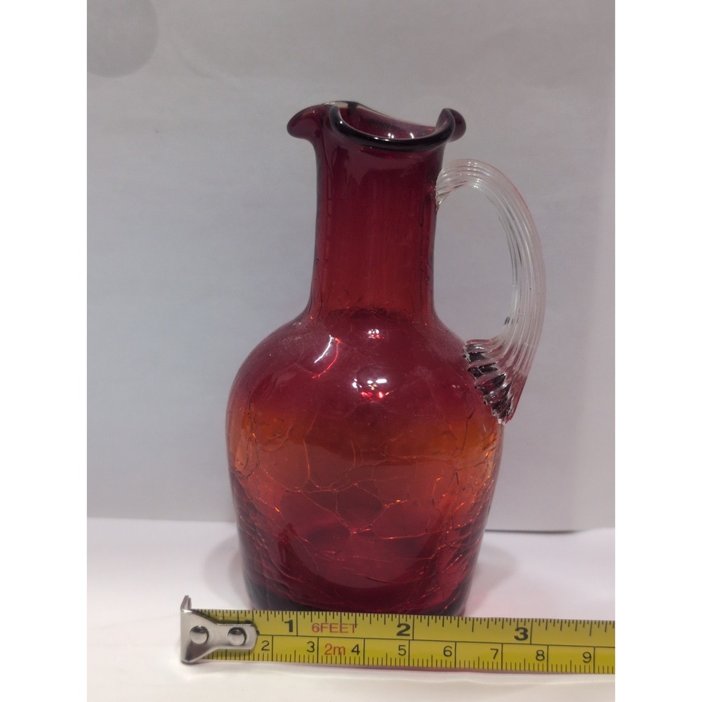Vintage Cracked Glass Hand Blown Mini Pitchers / Bud Vases Set Of 2 Art Glass - Picture 9 of 15